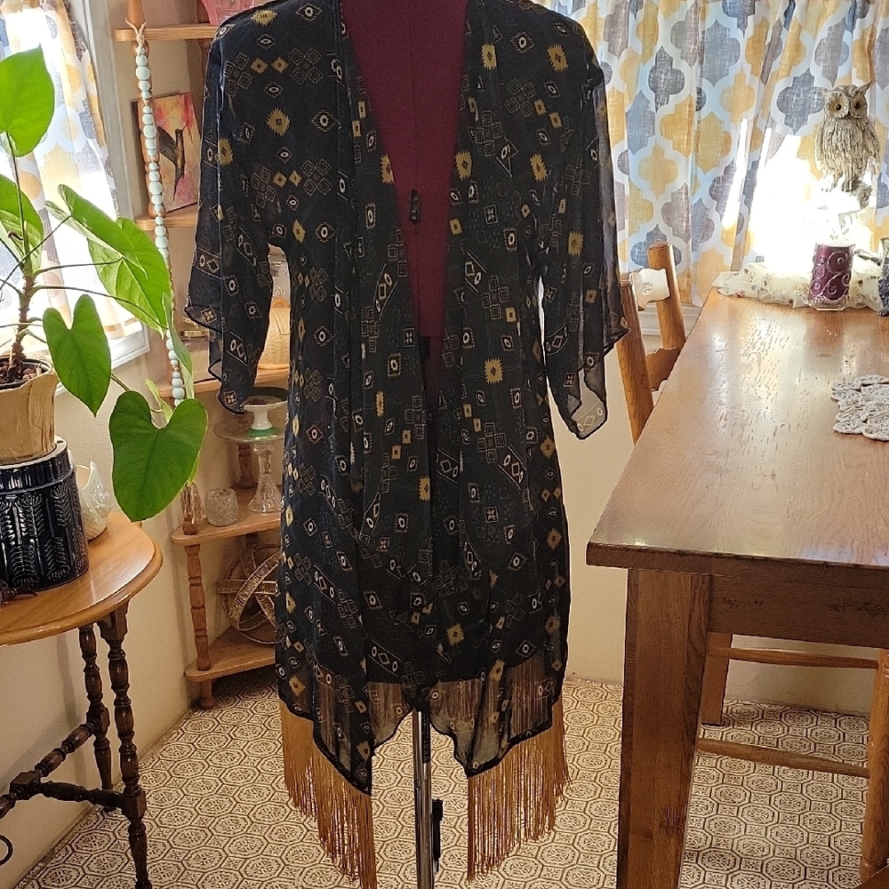 LuLaRoe Black and Gold Boho Kimono Jacket. B